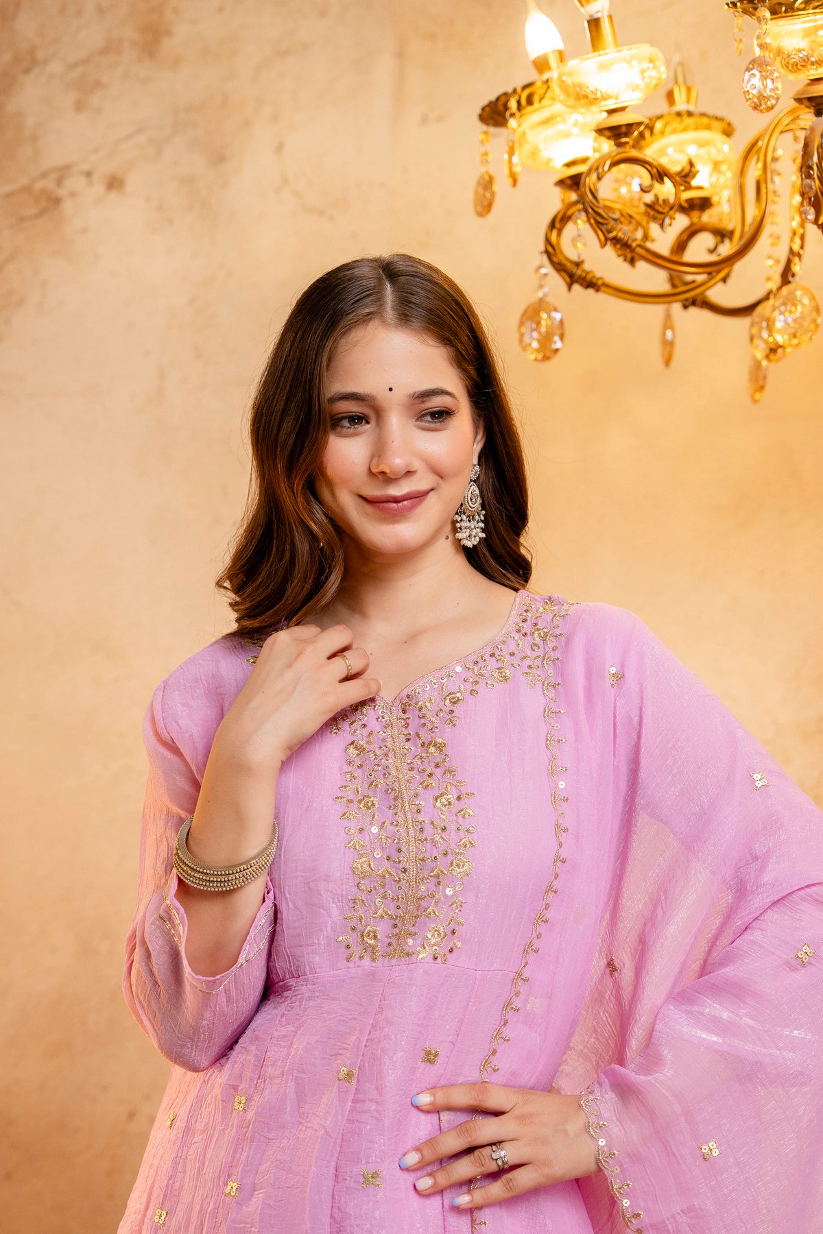 Women's Embroidered Silk Flared Short Kurti & Palazzo Set with Embroidered