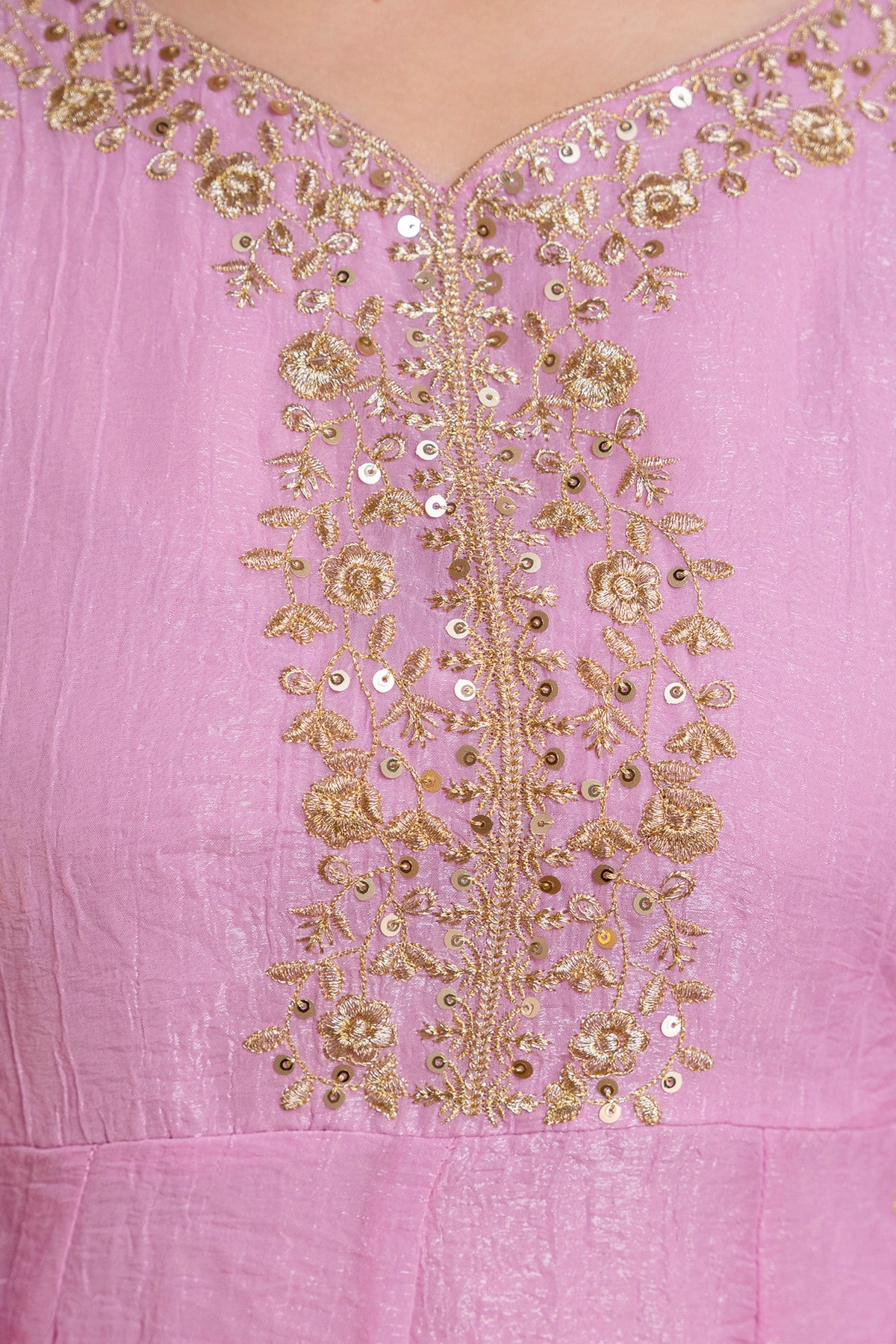 Women's Embroidered Silk Flared Short Kurti & Palazzo Set with Embroidered