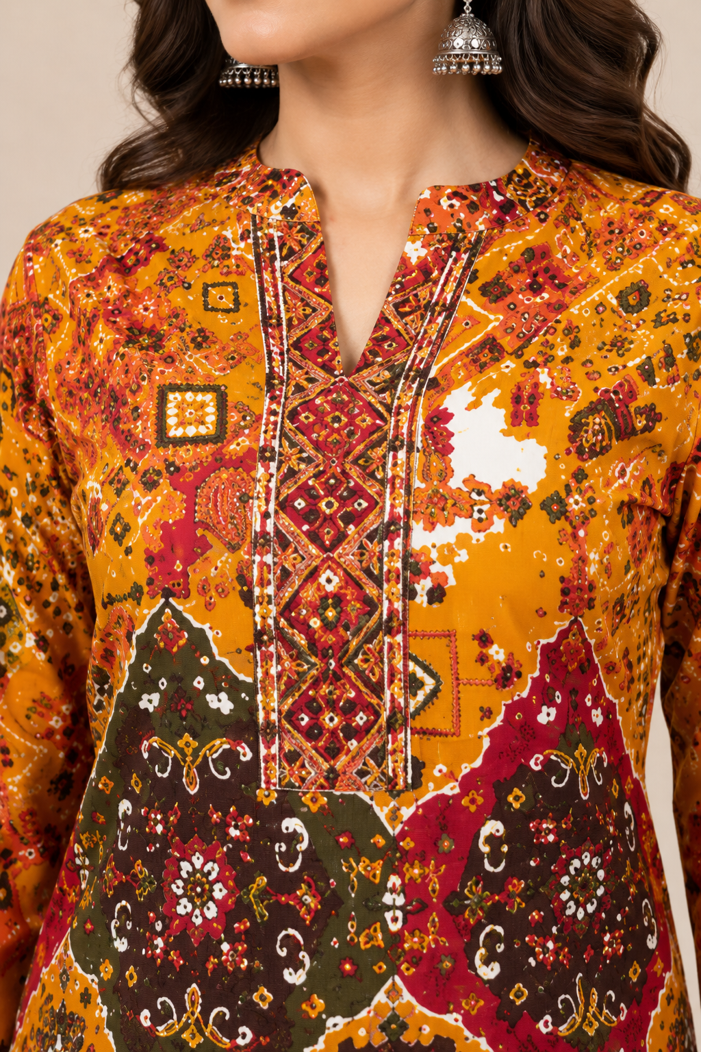 Women's Premium Orange Ethnic Printed Kurta Pant Set