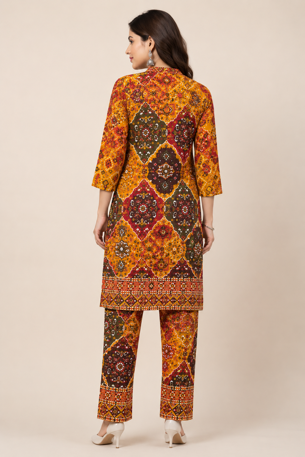 Women's Premium Orange Ethnic Printed Kurta Pant Set