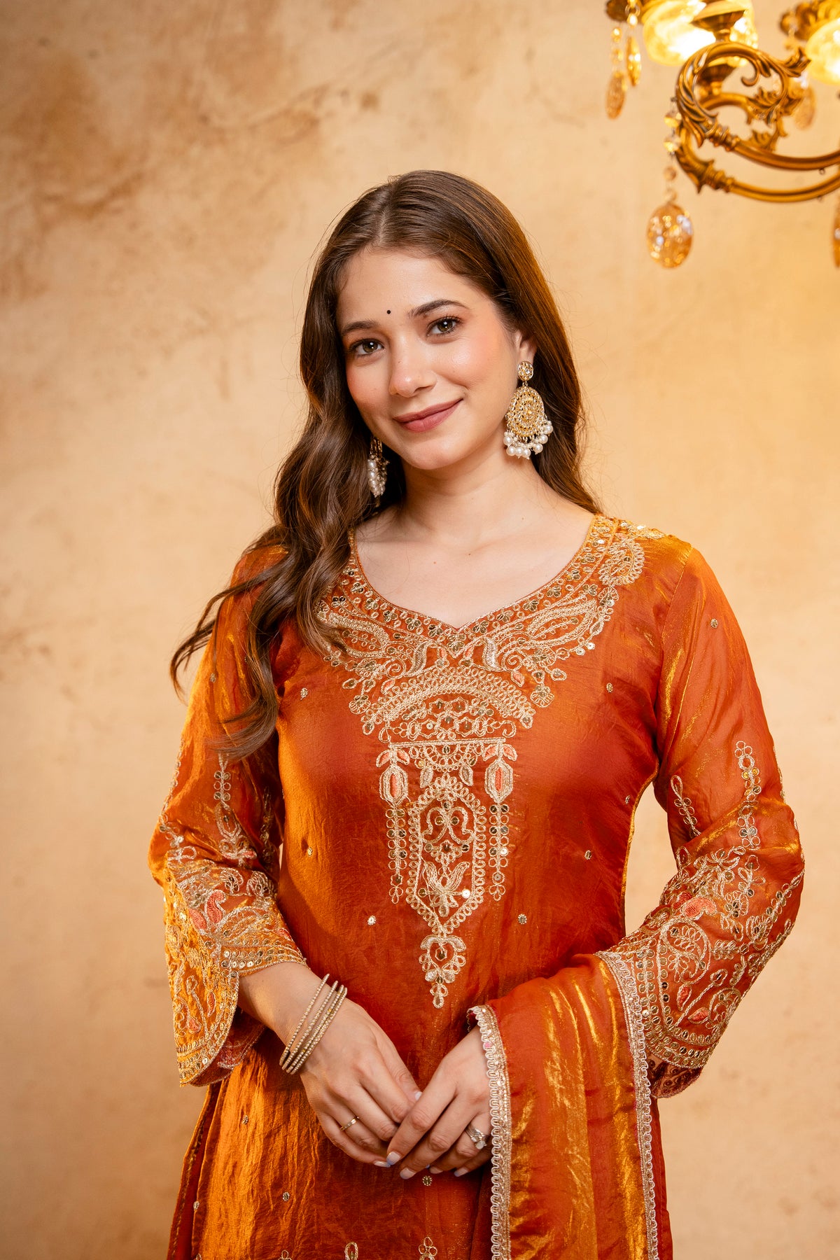 Women’s Embroidered Straight Kurta with Wide-Leg Ghaghra Palazzo Set | Festive Ethnic Wear with Intricate Embroidery & Flared Bottom