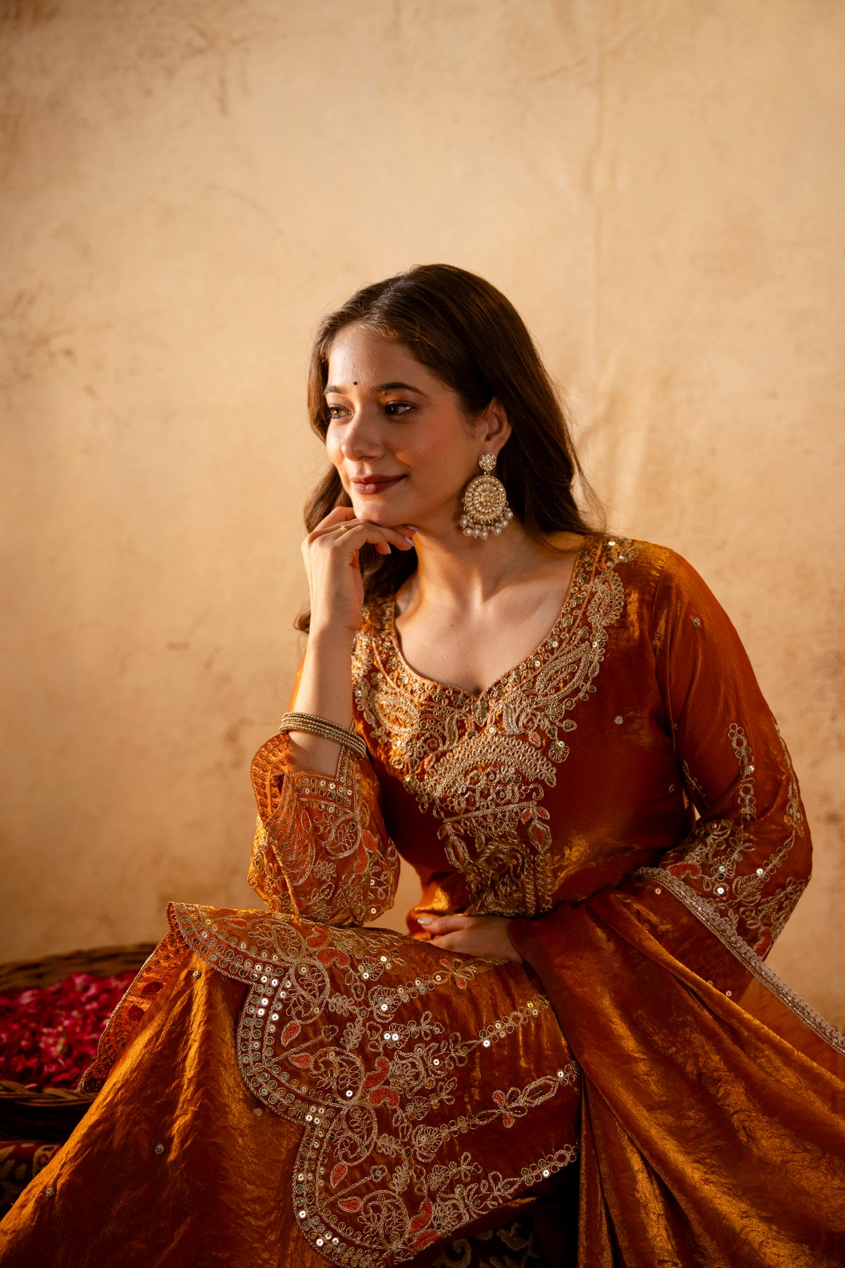 Women’s Embroidered Straight Kurta with Wide-Leg Ghaghra Palazzo Set | Festive Ethnic Wear with Intricate Embroidery & Flared Bottom