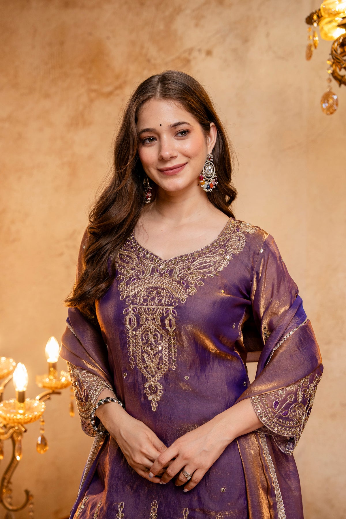 Women’s Embroidered Straight Kurta with Wide-Leg Ghaghra Palazzo Set | Festive Ethnic Wear with Intricate Embroidery & Flared Bottom