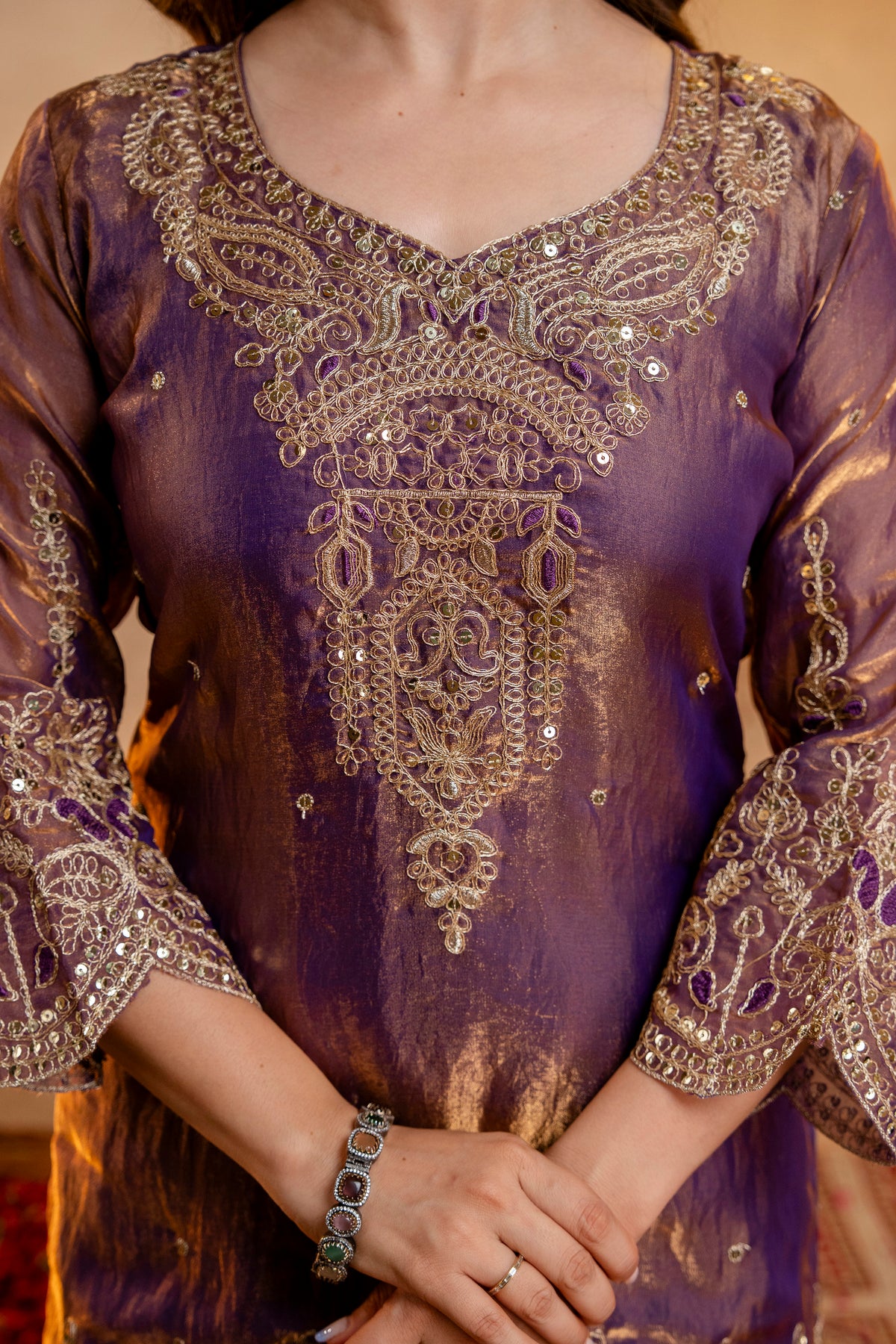 Women’s Embroidered Straight Kurta with Wide-Leg Ghaghra Palazzo Set | Festive Ethnic Wear with Intricate Embroidery & Flared Bottom
