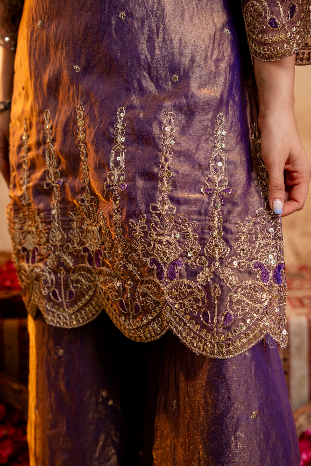 Women’s Embroidered Straight Kurta with Wide-Leg Ghaghra Palazzo Set | Festive Ethnic Wear with Intricate Embroidery & Flared Bottom