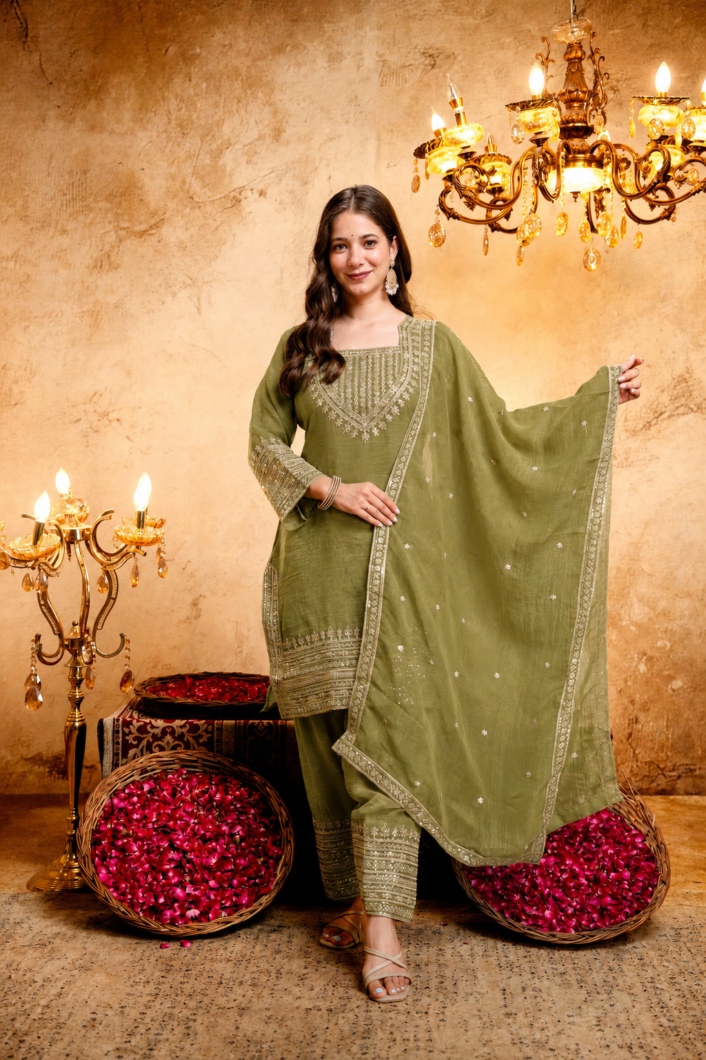 Women’s Embroidered Straight Kurta with Salawar Set | Festive Ethnic Wear with Intricate Embroidery & Embroidery work Bottom