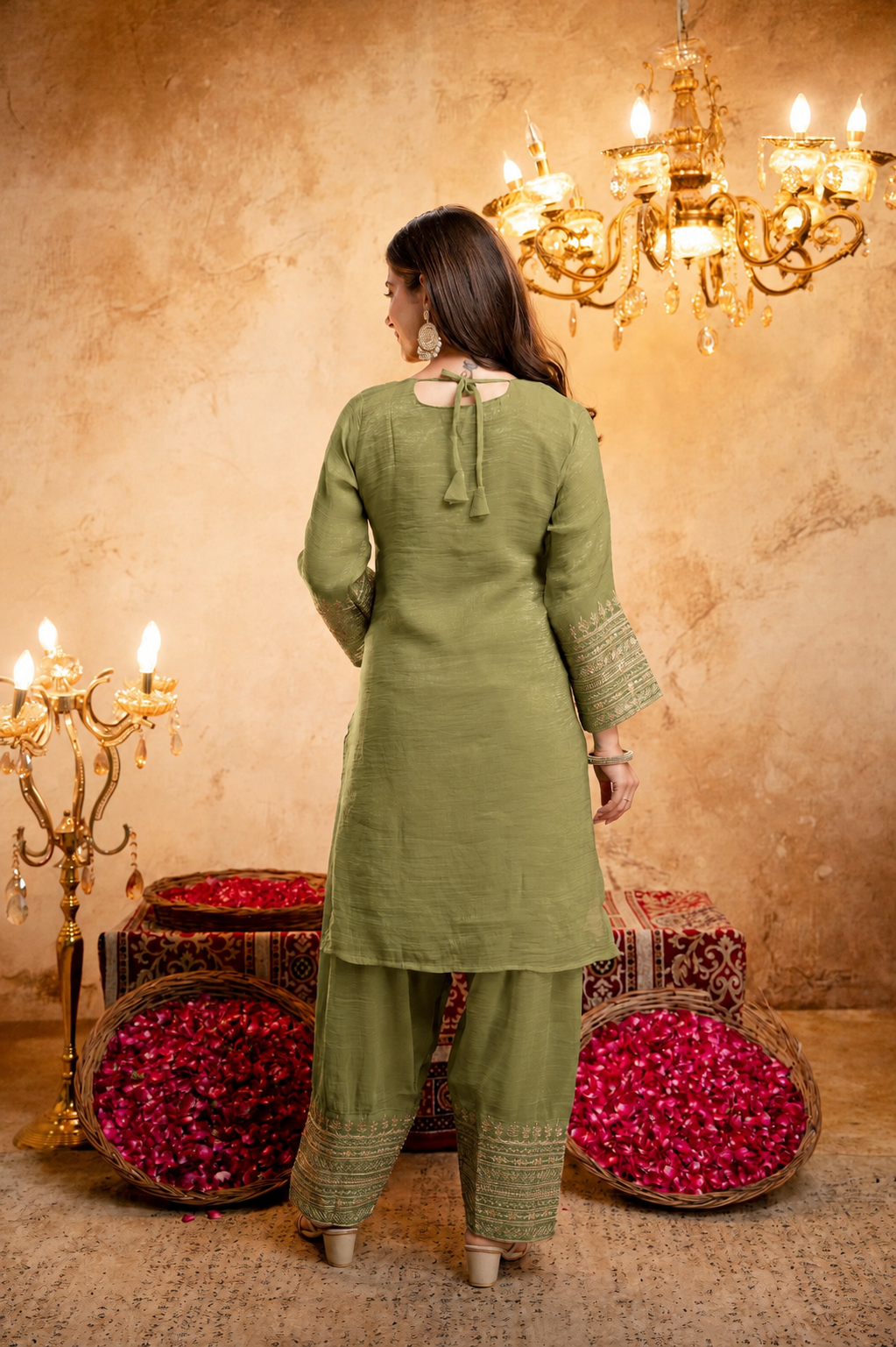 Women’s Embroidered Straight Kurta with Salawar Set | Festive Ethnic Wear with Intricate Embroidery & Embroidery work Bottom