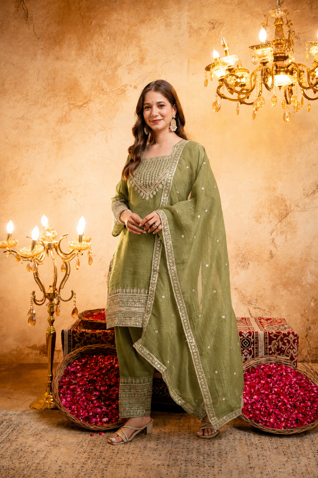 Women’s Embroidered Straight Kurta with Salawar Set | Festive Ethnic Wear with Intricate Embroidery & Embroidery work Bottom