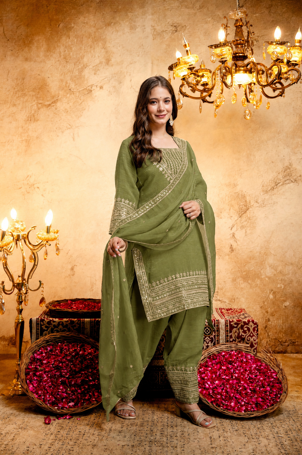 Women’s Embroidered Straight Kurta with Salawar Set | Festive Ethnic Wear with Intricate Embroidery & Embroidery work Bottom