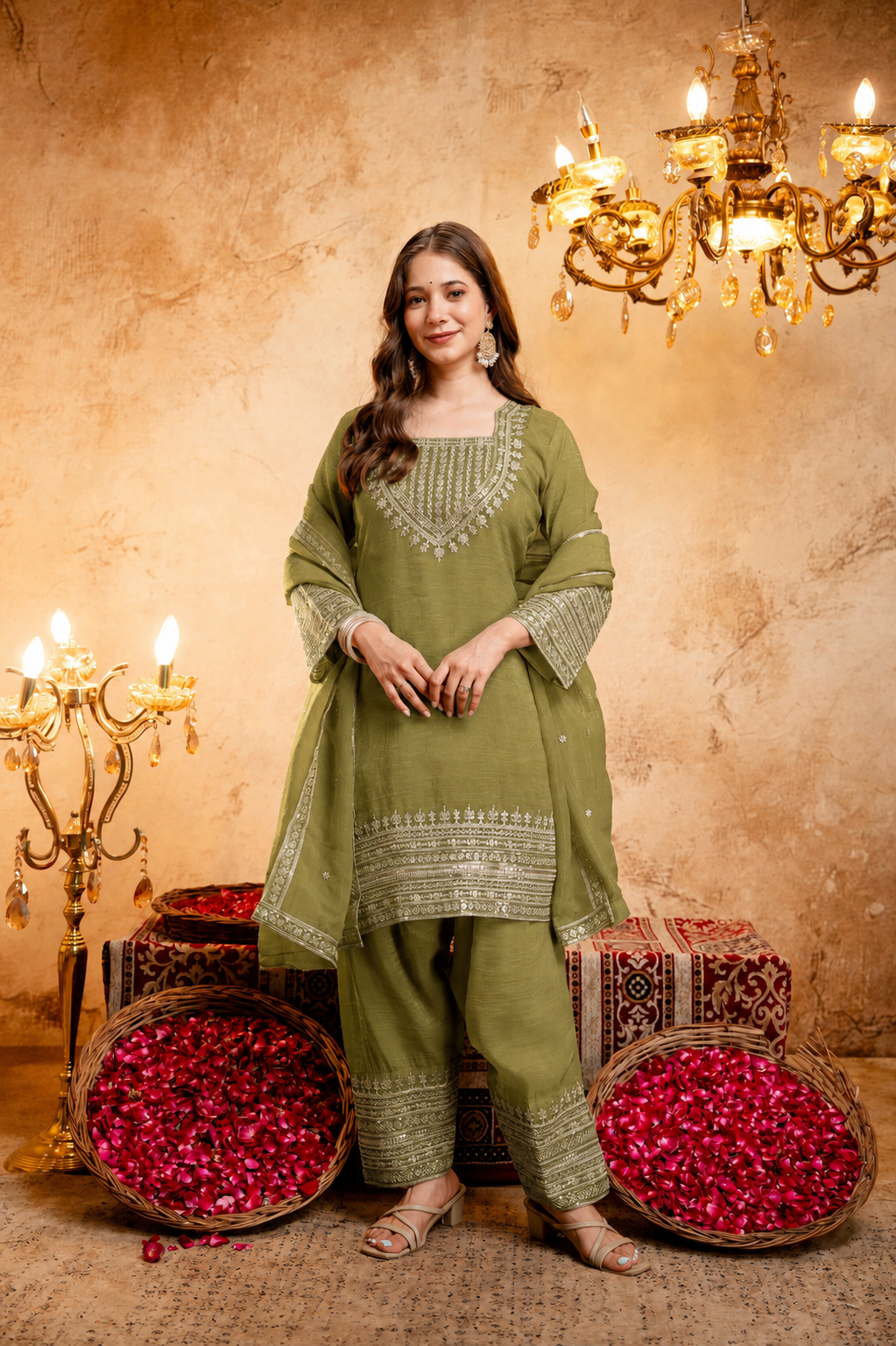 Women’s Embroidered Straight Kurta with Salawar Set | Festive Ethnic Wear with Intricate Embroidery & Embroidery work Bottom