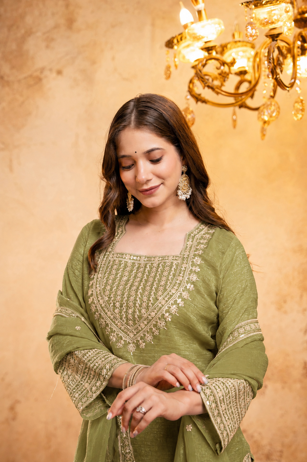 Women’s Embroidered Straight Kurta with Salawar Set | Festive Ethnic Wear with Intricate Embroidery & Embroidery work Bottom