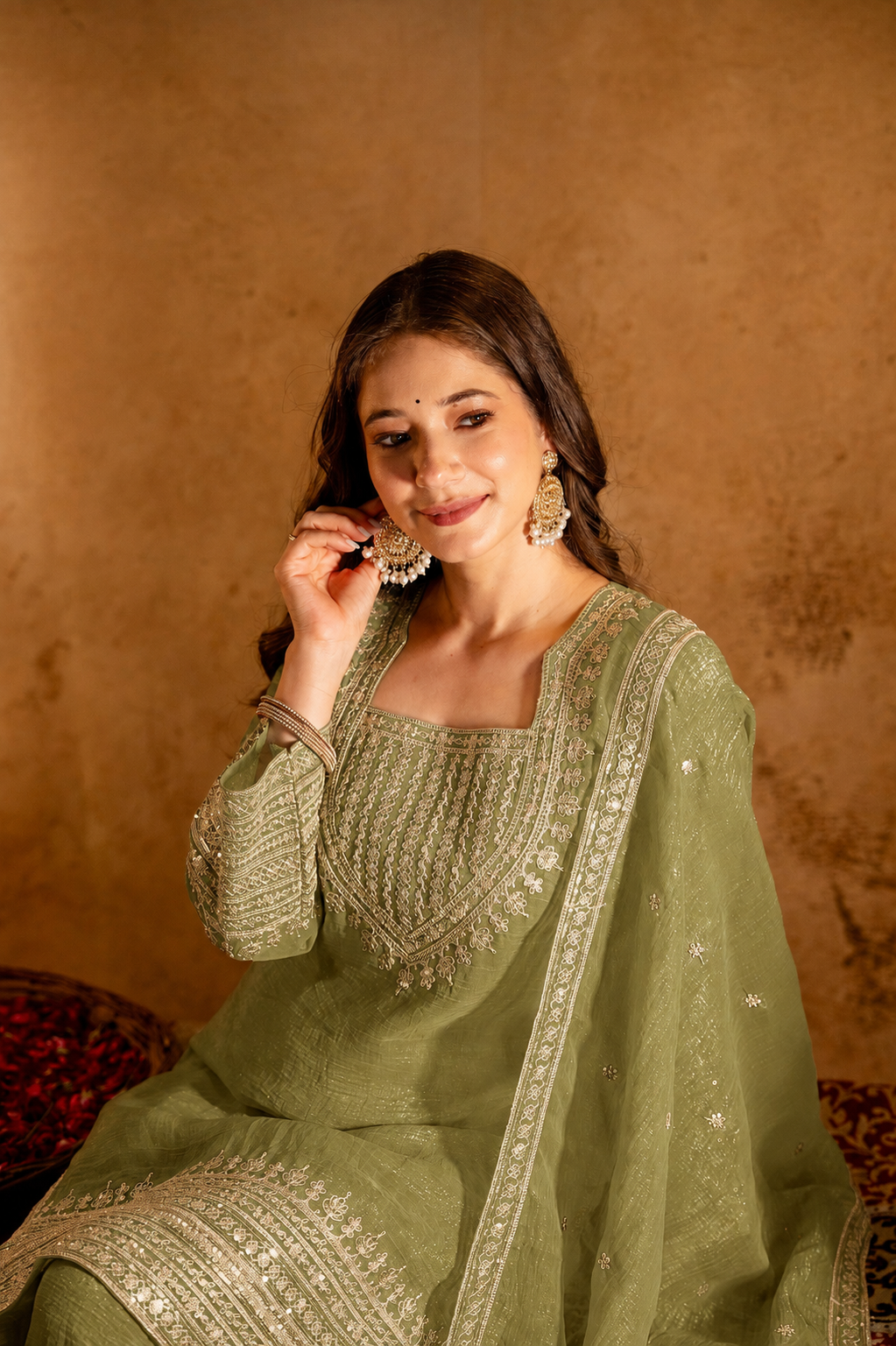 Women’s Embroidered Straight Kurta with Salawar Set | Festive Ethnic Wear with Intricate Embroidery & Embroidery work Bottom