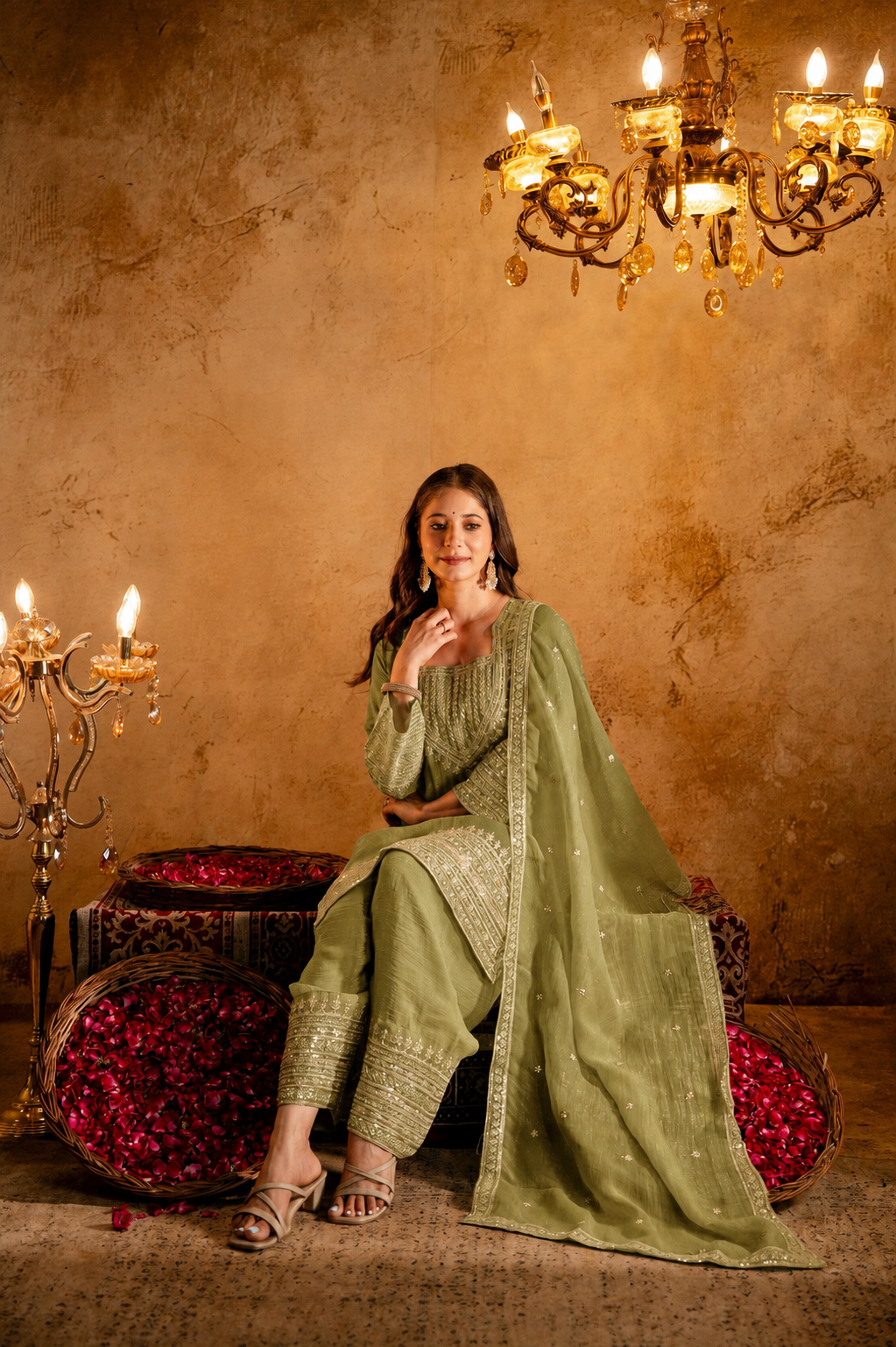 Women’s Embroidered Straight Kurta with Salawar Set | Festive Ethnic Wear with Intricate Embroidery & Embroidery work Bottom