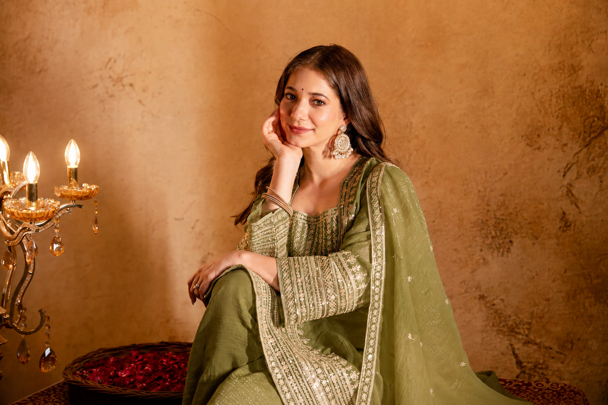 Women’s Embroidered Straight Kurta with Salawar Set | Festive Ethnic Wear with Intricate Embroidery & Embroidery work Bottom