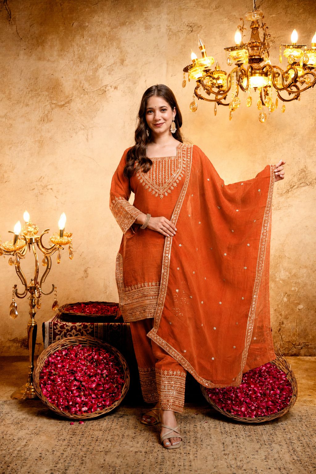 Women’s Embroidered Straight Kurta with Salawar Set | Festive Ethnic Wear with Intricate Embroidery & Embroidery work Bottom