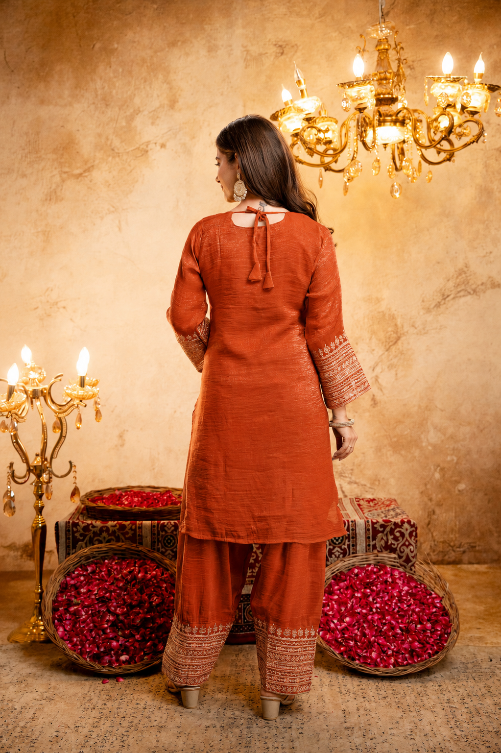 Women’s Embroidered Straight Kurta with Salawar Set | Festive Ethnic Wear with Intricate Embroidery & Embroidery work Bottom