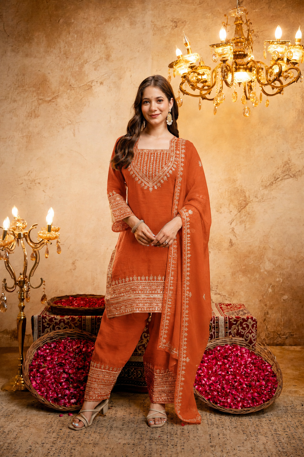 Women’s Embroidered Straight Kurta with Salawar Set | Festive Ethnic Wear with Intricate Embroidery & Embroidery work Bottom