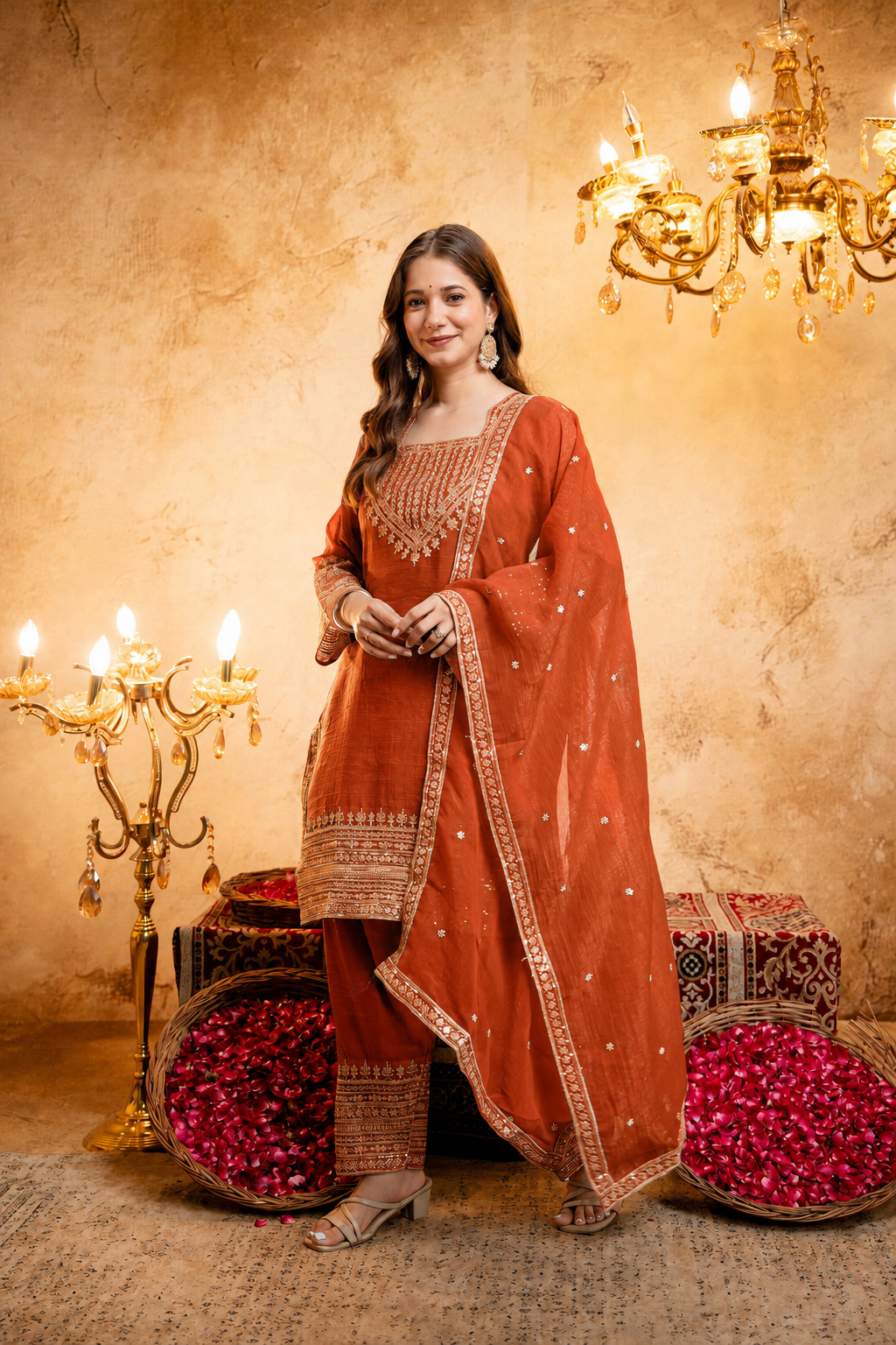 Women’s Embroidered Straight Kurta with Salawar Set | Festive Ethnic Wear with Intricate Embroidery & Embroidery work Bottom