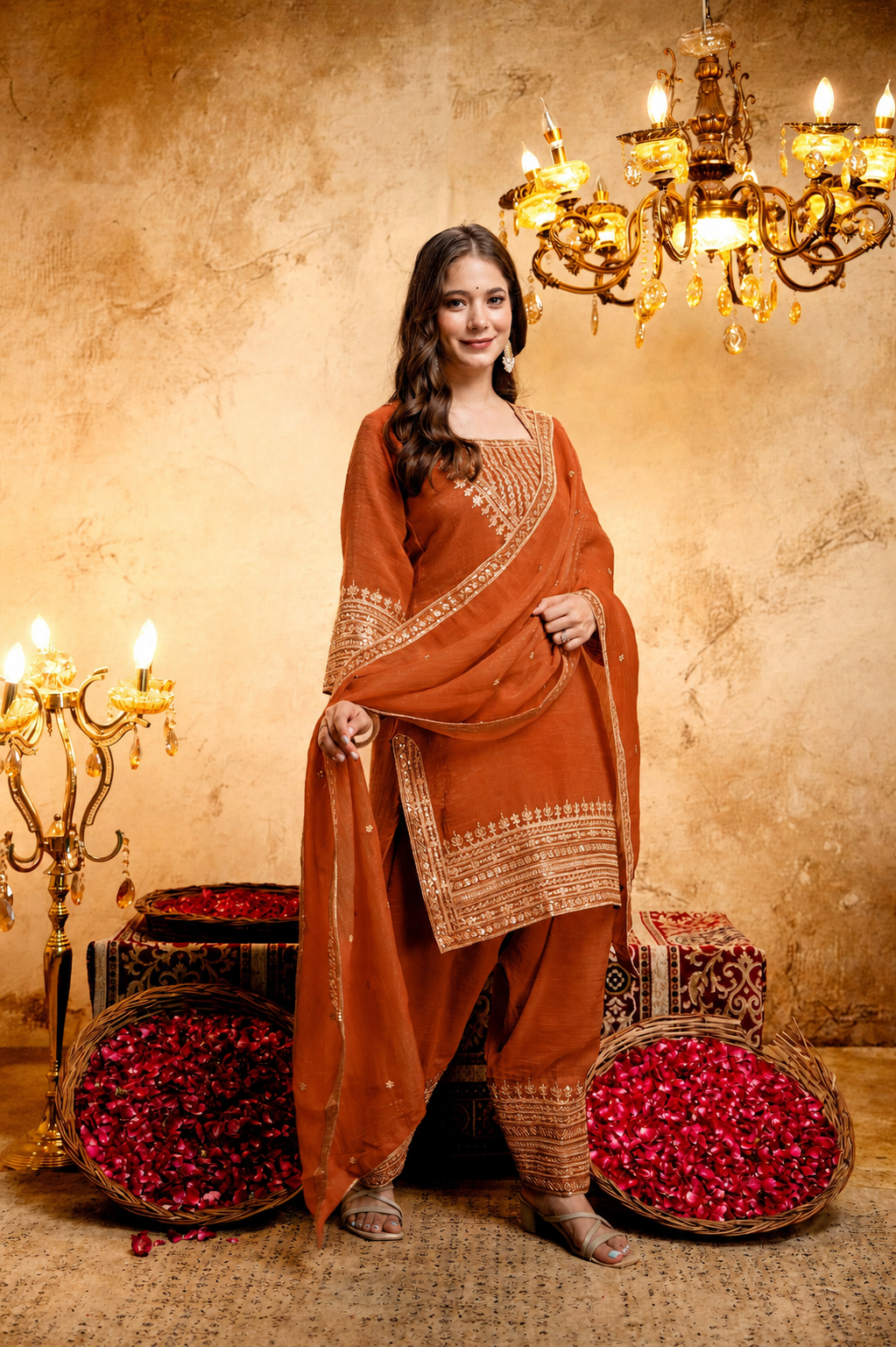 Women’s Embroidered Straight Kurta with Salawar Set | Festive Ethnic Wear with Intricate Embroidery & Embroidery work Bottom