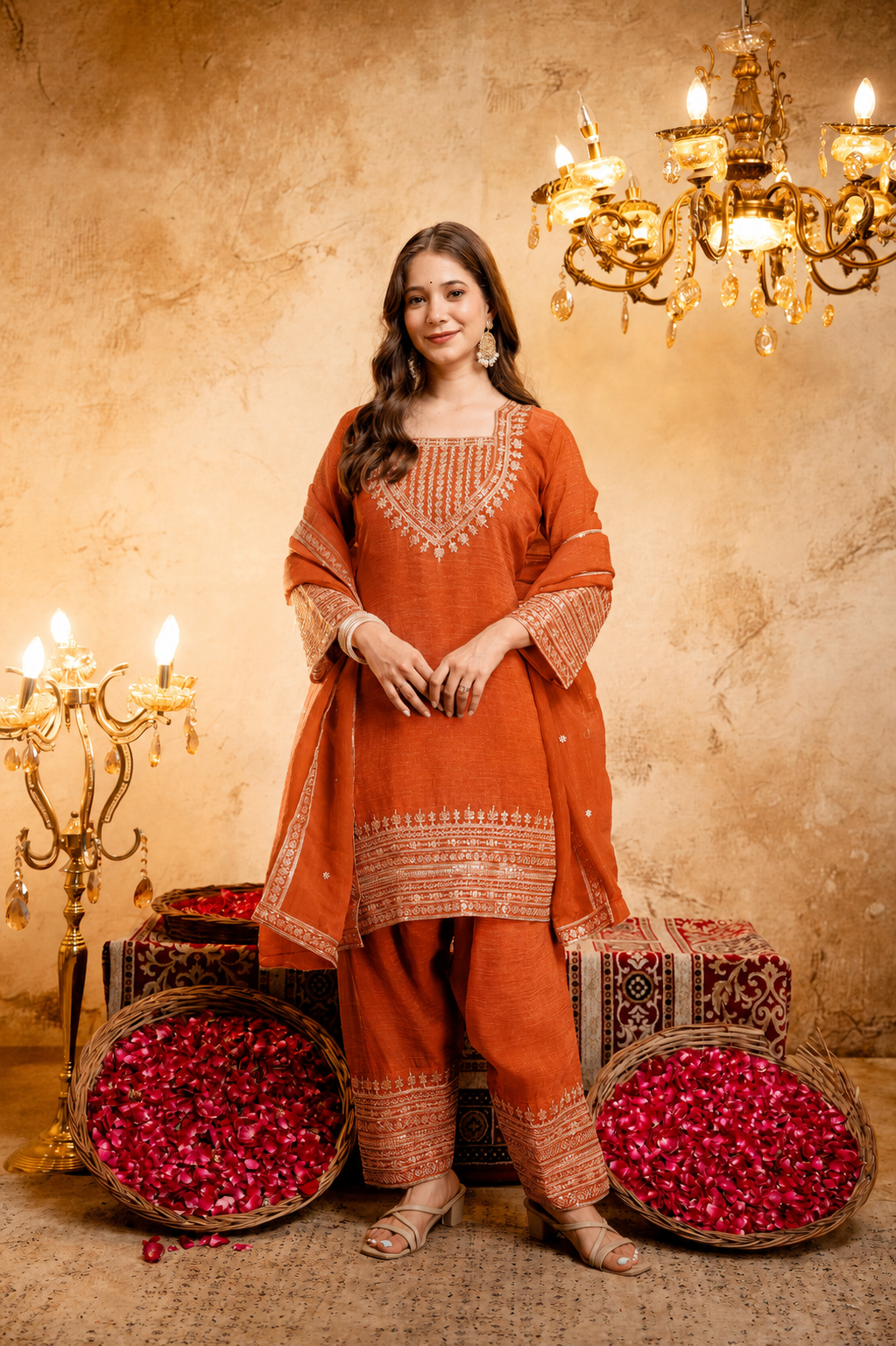 Women’s Embroidered Straight Kurta with Salawar Set | Festive Ethnic Wear with Intricate Embroidery & Embroidery work Bottom