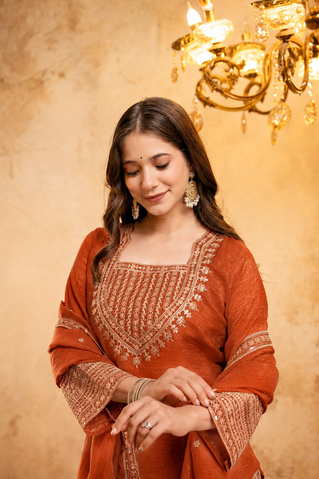 Women’s Embroidered Straight Kurta with Salawar Set | Festive Ethnic Wear with Intricate Embroidery & Embroidery work Bottom