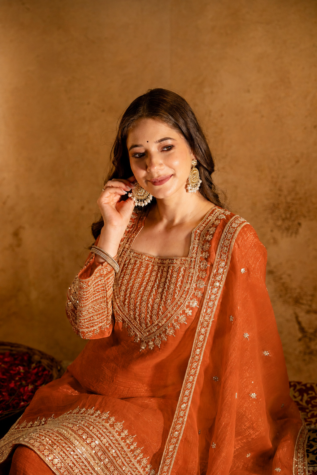 Women’s Embroidered Straight Kurta with Salawar Set | Festive Ethnic Wear with Intricate Embroidery & Embroidery work Bottom