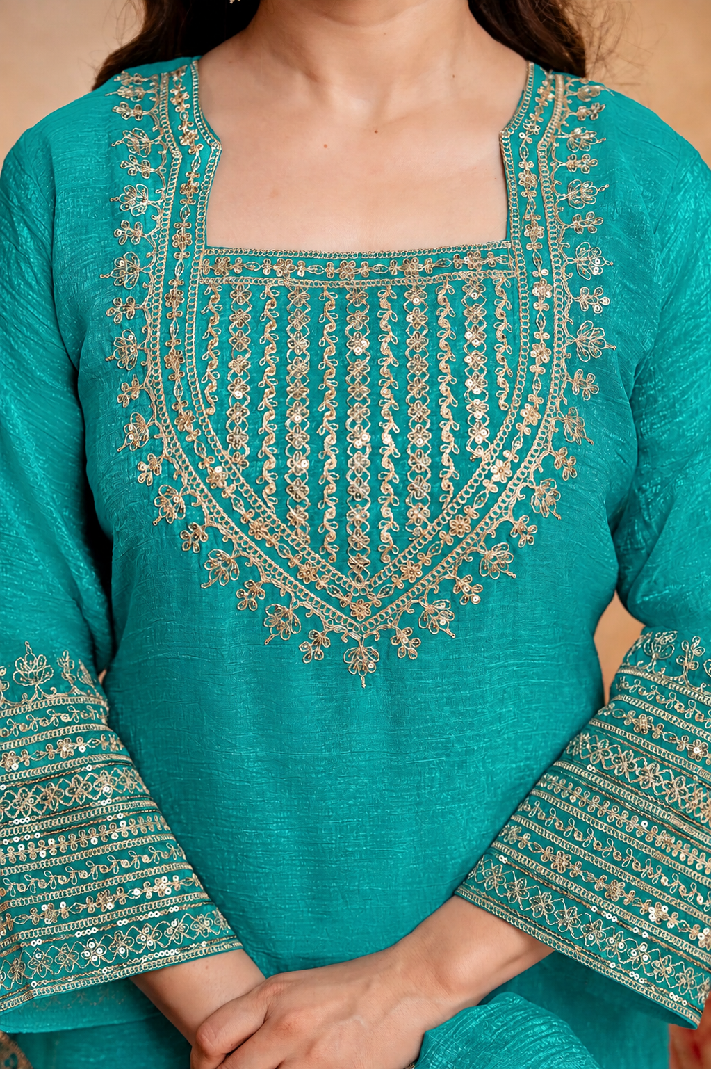 Women’s Embroidered Straight Kurta with Salawar Set | Festive Ethnic Wear with Intricate Embroidery & Embroidery work Bottom