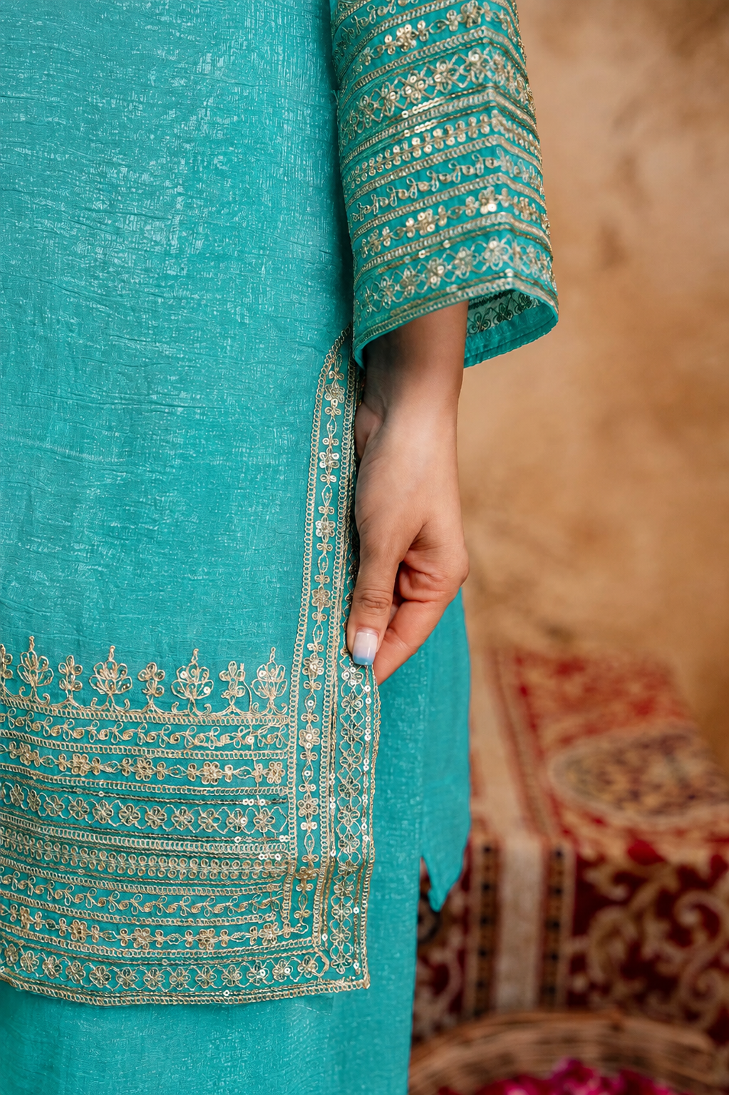 Women’s Embroidered Straight Kurta with Salawar Set | Festive Ethnic Wear with Intricate Embroidery & Embroidery work Bottom
