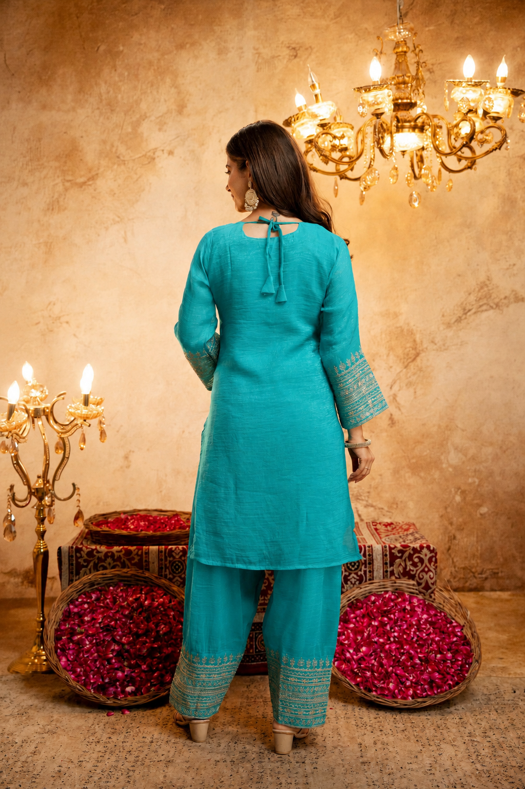 Women’s Embroidered Straight Kurta with Salawar Set | Festive Ethnic Wear with Intricate Embroidery & Embroidery work Bottom