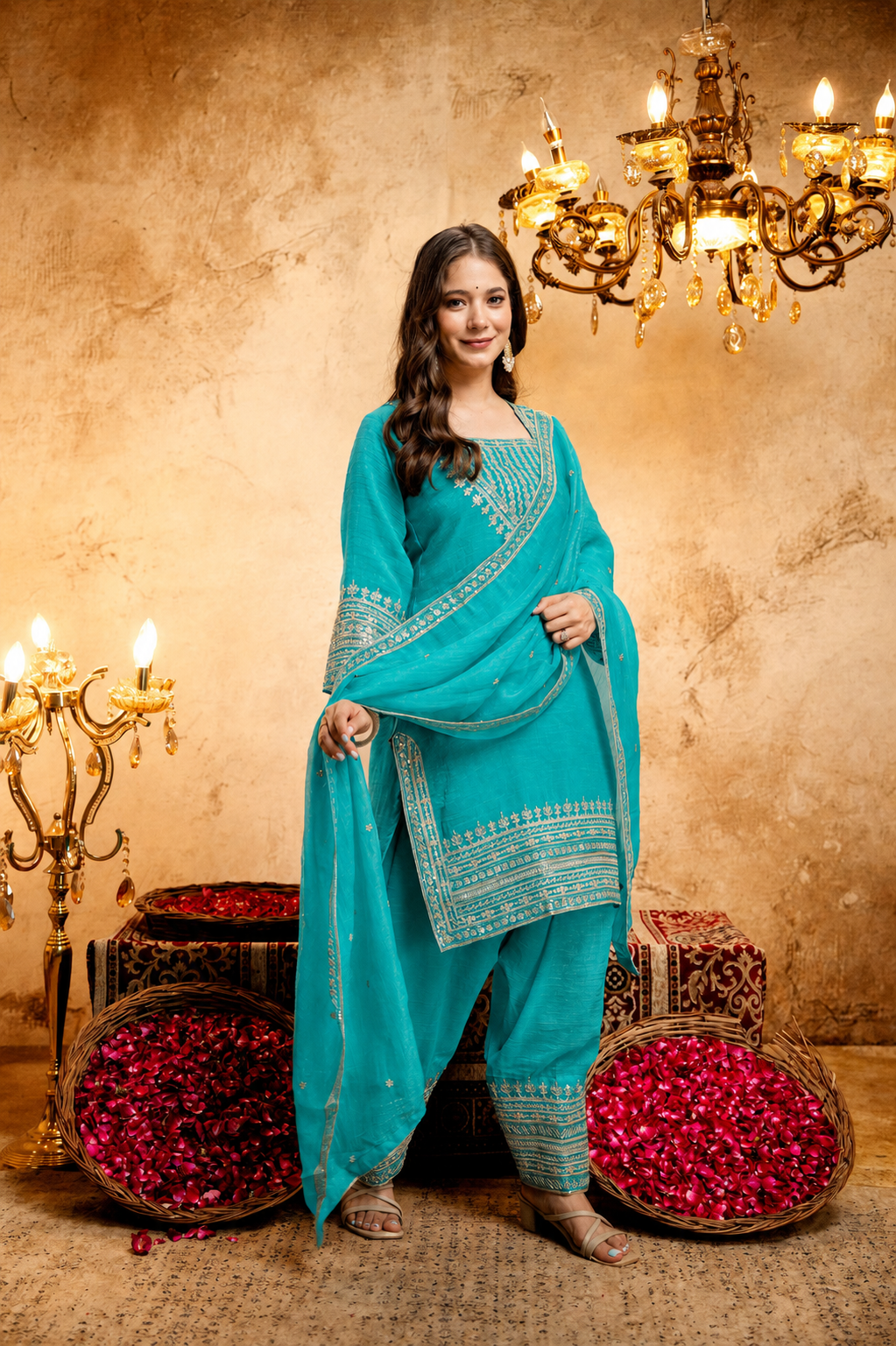 Women’s Embroidered Straight Kurta with Salawar Set | Festive Ethnic Wear with Intricate Embroidery & Embroidery work Bottom