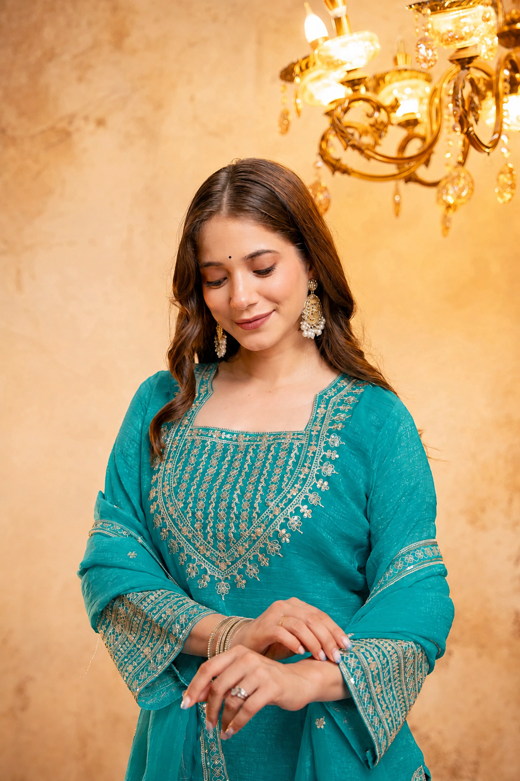 Women’s Embroidered Straight Kurta with Salawar Set | Festive Ethnic Wear with Intricate Embroidery & Embroidery work Bottom
