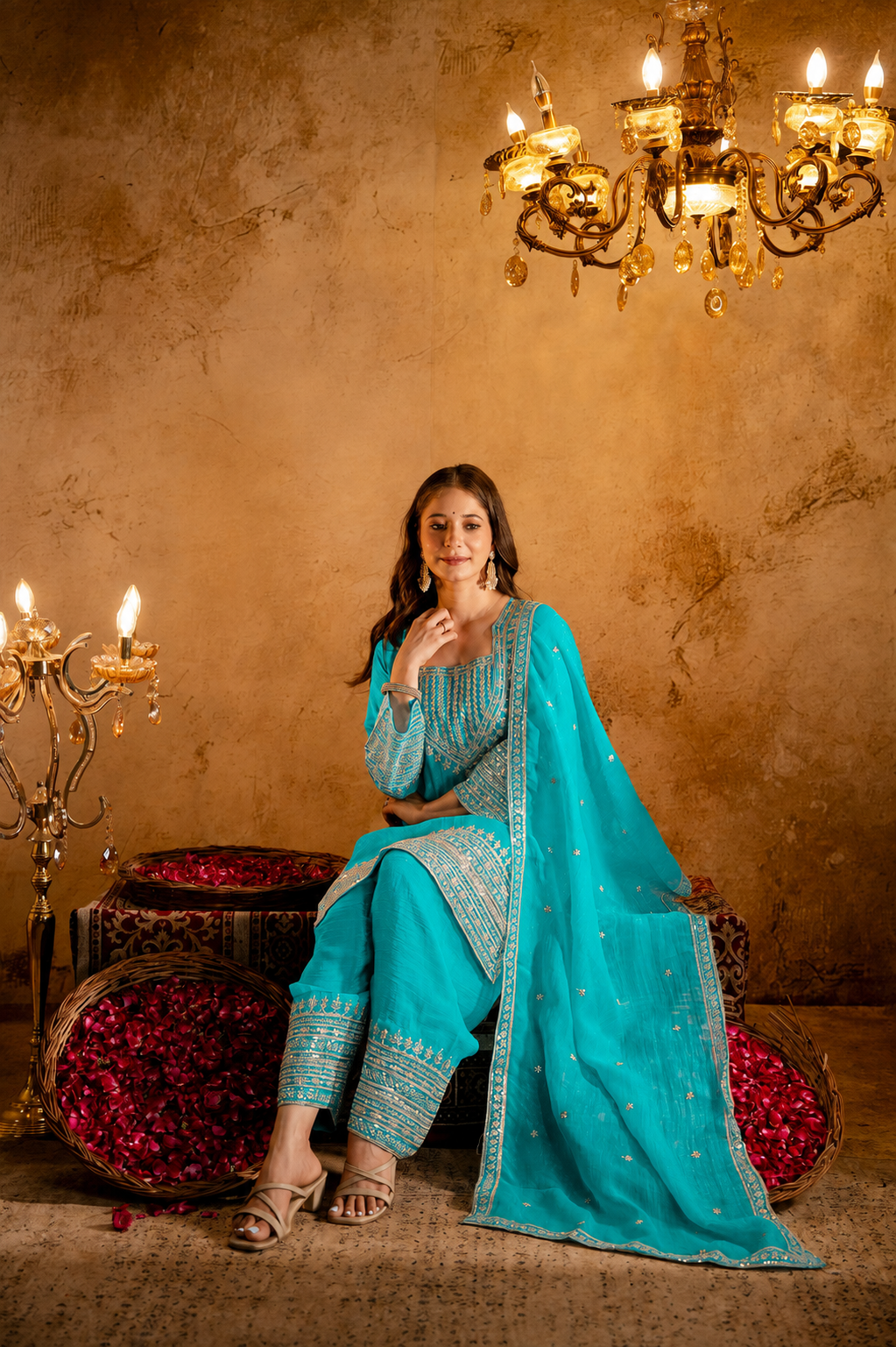 Women’s Embroidered Straight Kurta with Salawar Set | Festive Ethnic Wear with Intricate Embroidery & Embroidery work Bottom