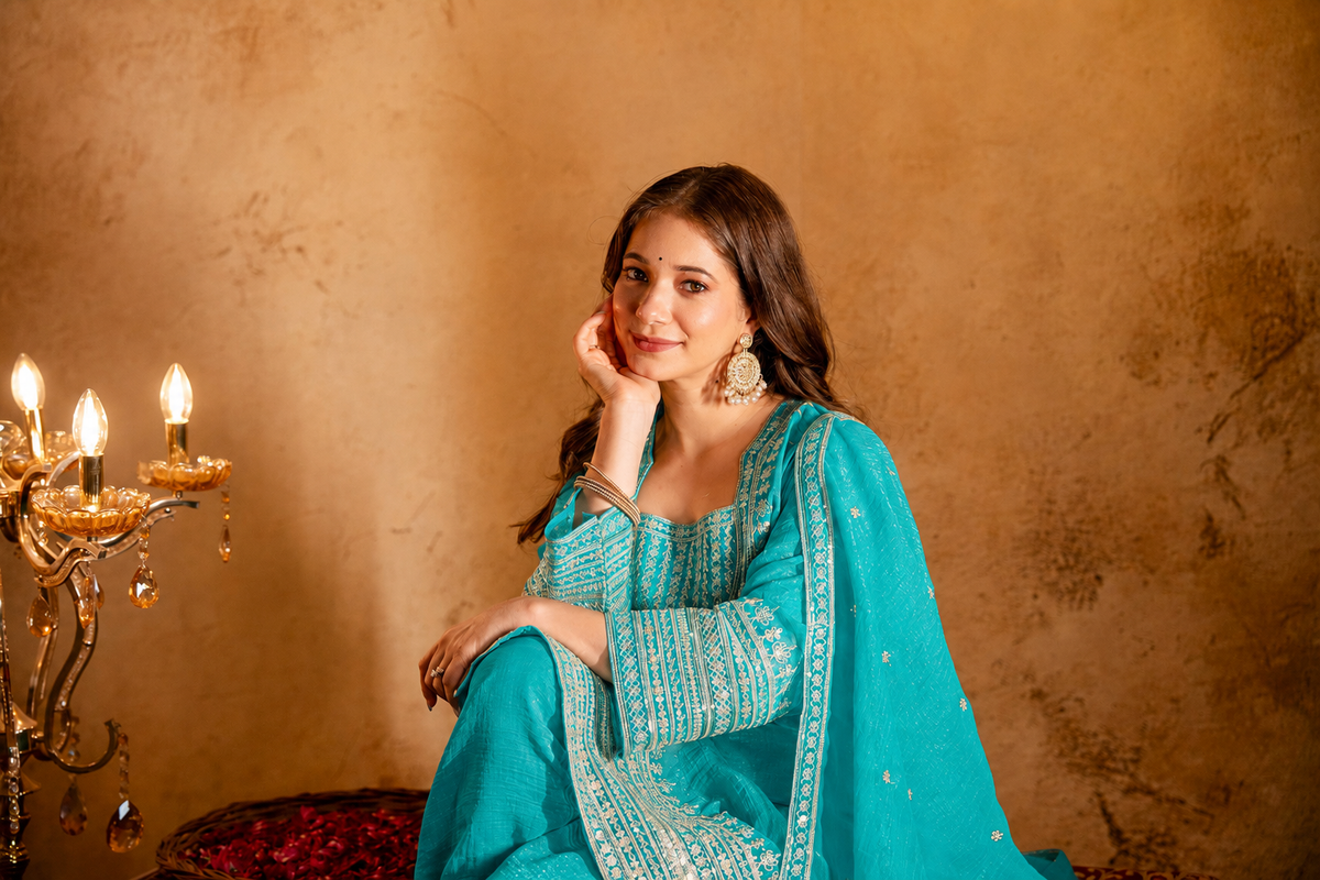 Women’s Embroidered Straight Kurta with Salawar Set | Festive Ethnic Wear with Intricate Embroidery & Embroidery work Bottom