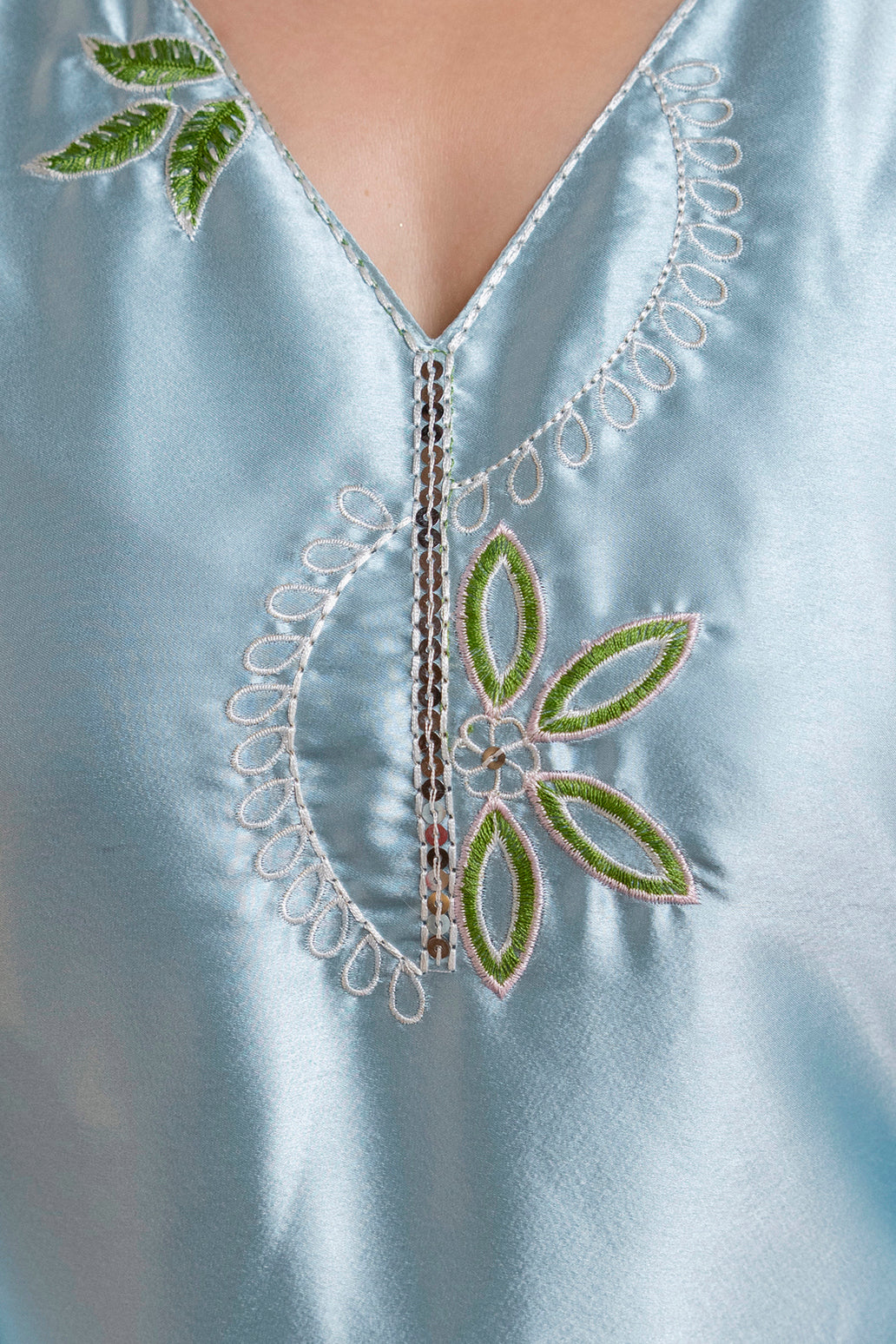 Women's Sky Blue Embroidered Straight Kurti with Punjabi Salwar & Ombre Dupatta | Festive 3-Piece Suit Set