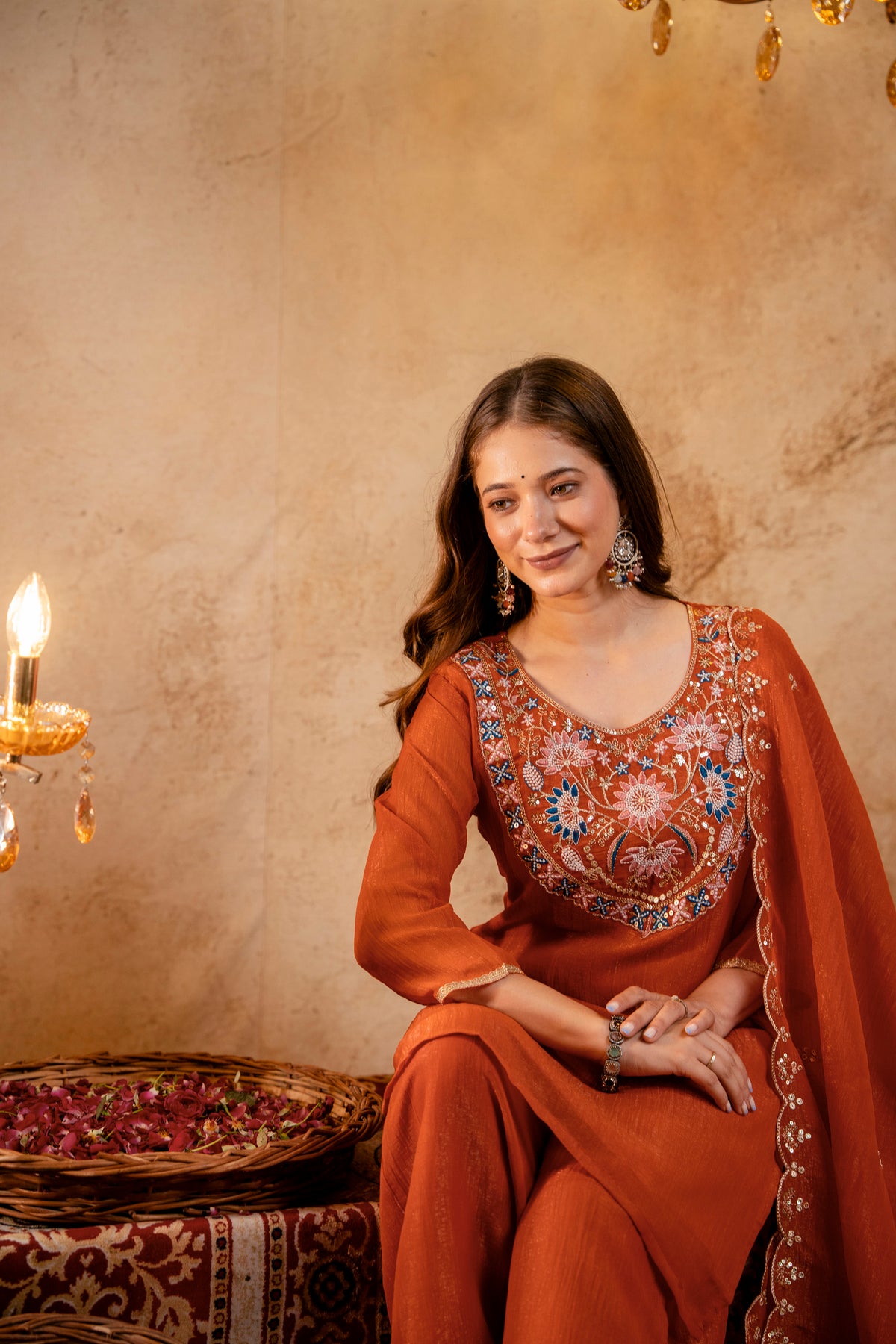 Women’s Embroidered Straight Kurta with Wide-Leg Palazzo Set | Festive Ethnic Wear with Intricate Embroidery & Flared Bottom