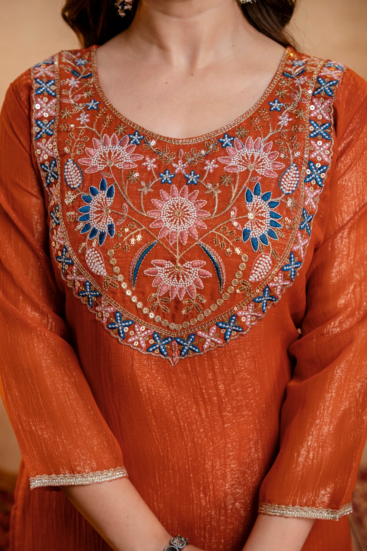 Women’s Embroidered Straight Kurta with Wide-Leg Palazzo Set | Festive Ethnic Wear with Intricate Embroidery & Flared Bottom