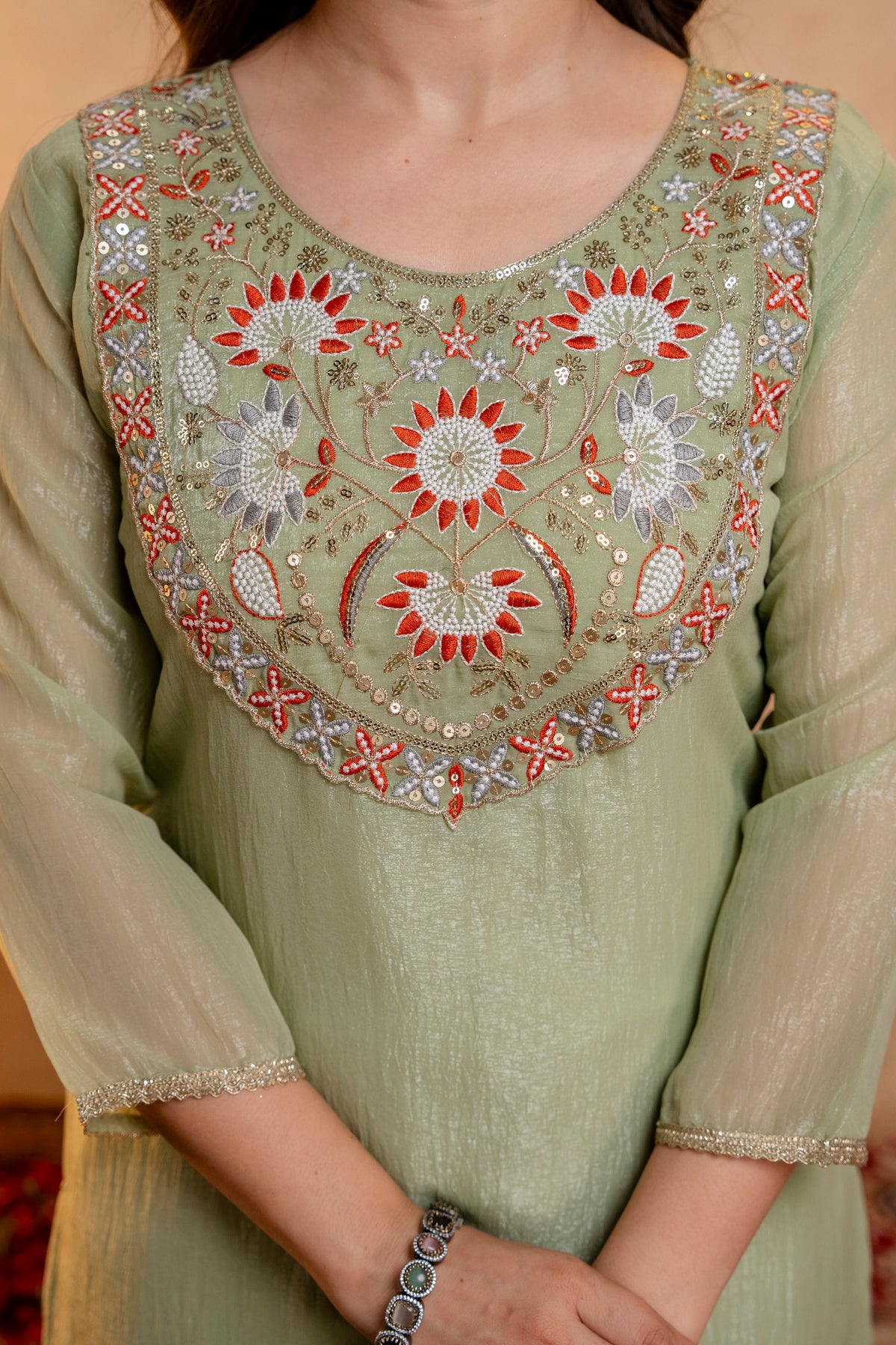 Women’s Embroidered Straight Kurta with Wide-Leg Palazzo Set | Festive Ethnic Wear with Intricate Embroidery & Flared Bottom