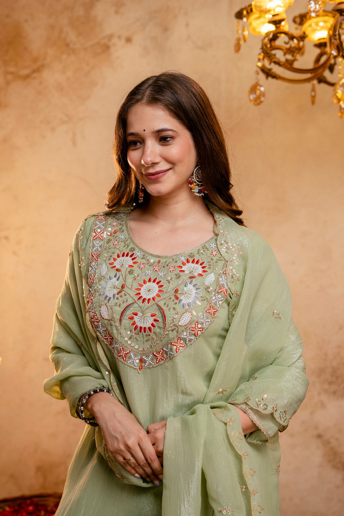 Women’s Embroidered Straight Kurta with Wide-Leg Palazzo Set | Festive Ethnic Wear with Intricate Embroidery & Flared Bottom