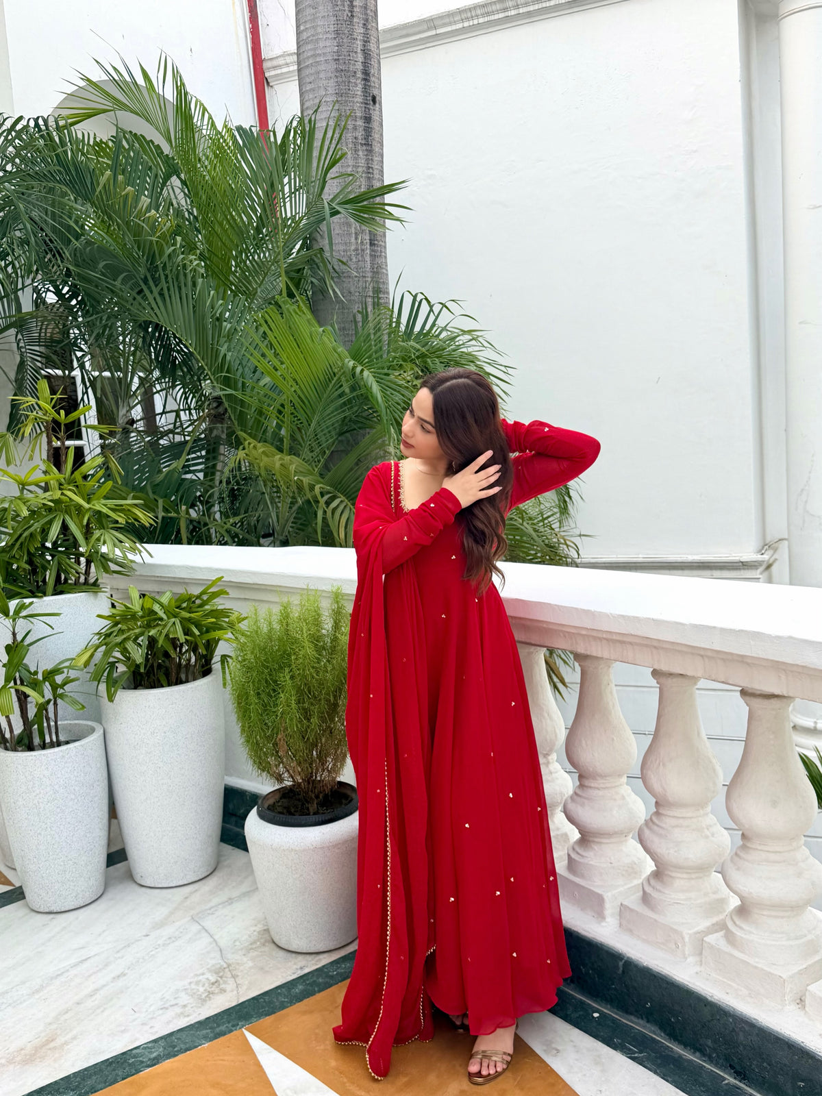 Red Premium Georgette Suit Set with Dupatta