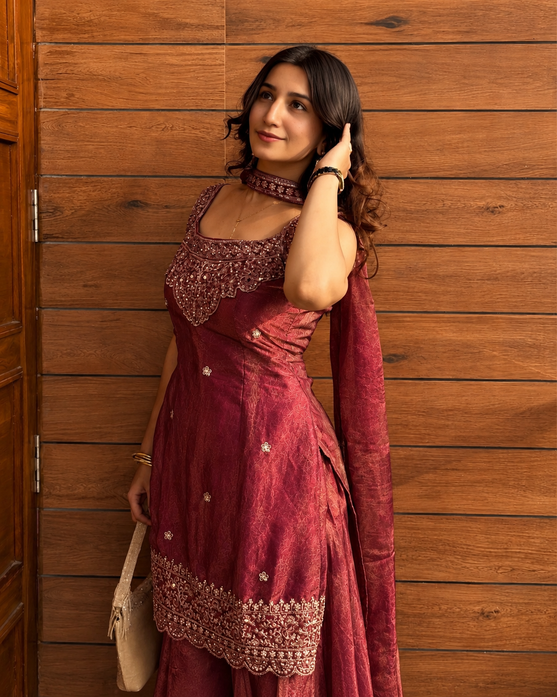 Women's  Chinon Embroidered Kurta Sharara Set with Dupatta | Sleeveless Ethnic Party Wear Suit for Women & Girls