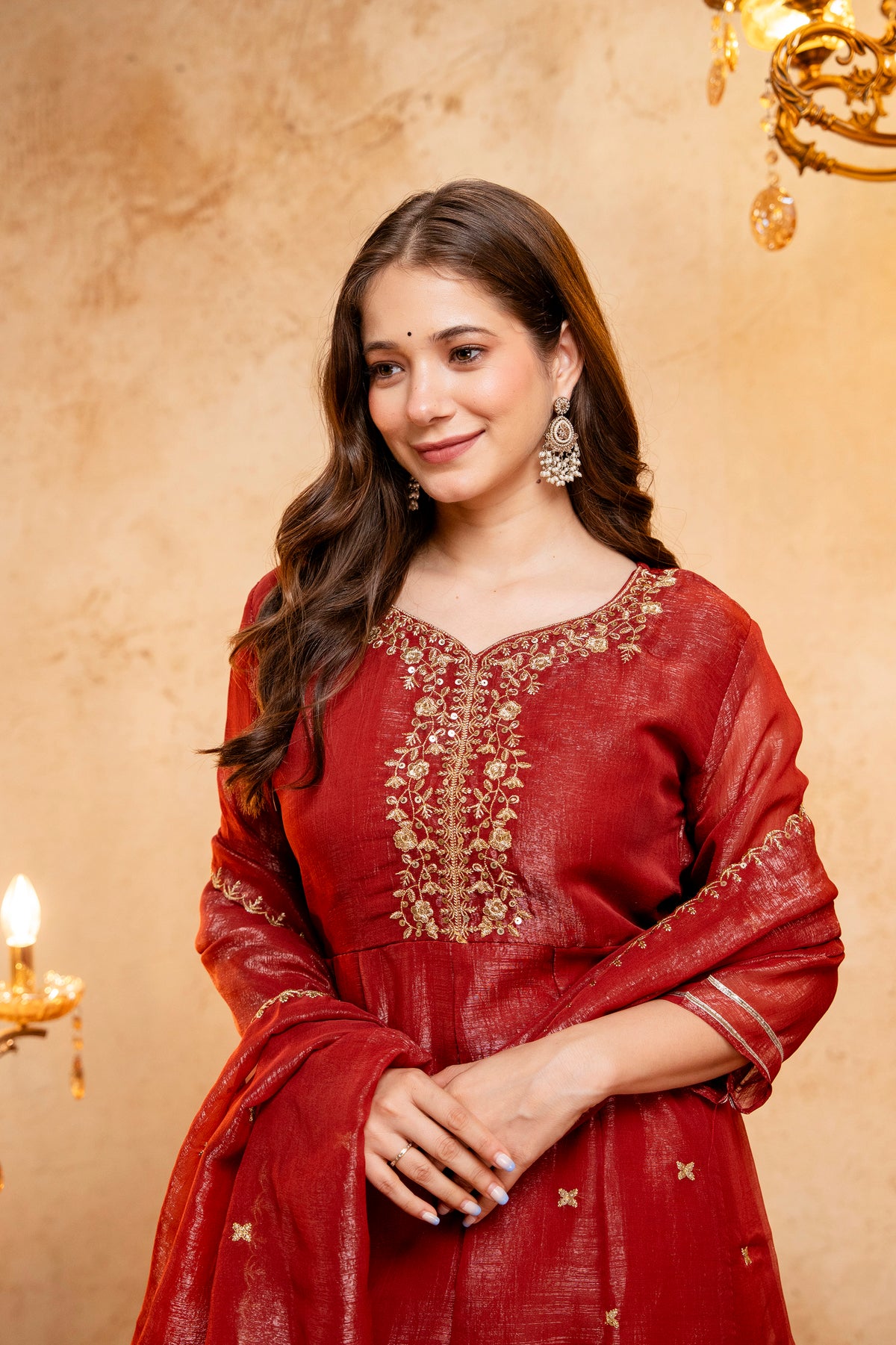 Women's Embroidered Silk Flared Short Kurti & Palazzo Set with Embroidered