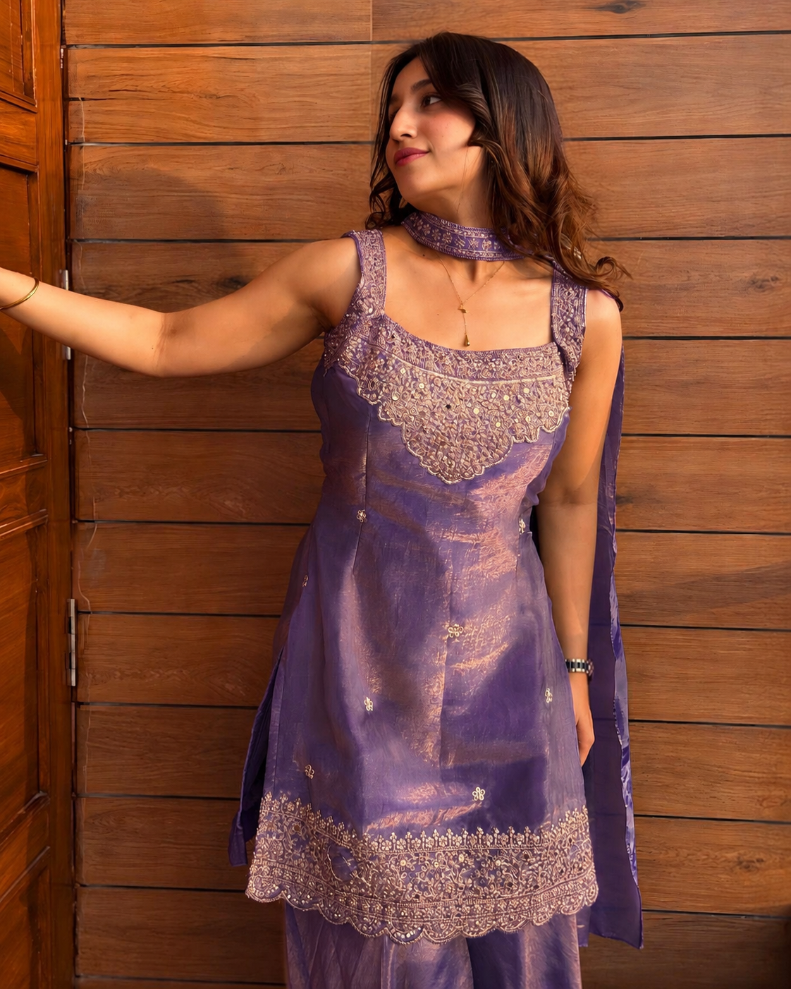 Women's  Chinon Embroidered Kurta Sharara Set with Dupatta | Sleeveless Ethnic Party Wear Suit for Women & Girls