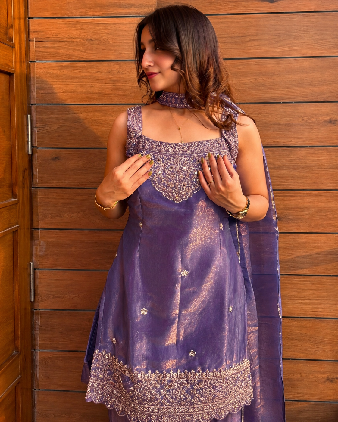 Women's  Chinon Embroidered Kurta Sharara Set with Dupatta | Sleeveless Ethnic Party Wear Suit for Women & Girls