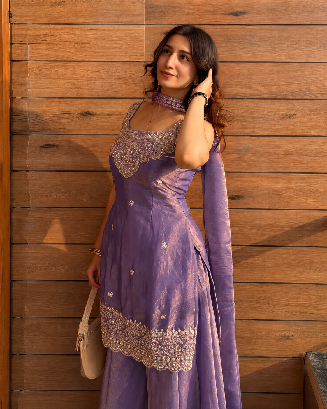 Women's  Chinon Embroidered Kurta Sharara Set with Dupatta | Sleeveless Ethnic Party Wear Suit for Women & Girls