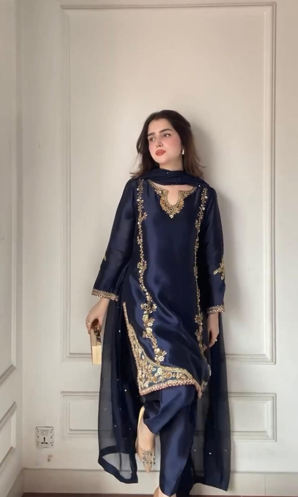 Classic Traditional Patiala Outfit with Rich Embroidery, Floral Motifs, Flowing Dupatta and Plain Patiala Pant for Special Occasions
