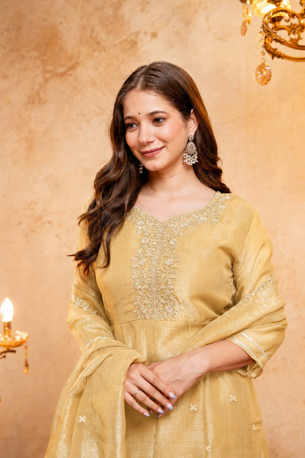 Women's Embroidered Silk Flared Short Kurti & Palazzo Set with Embroidered