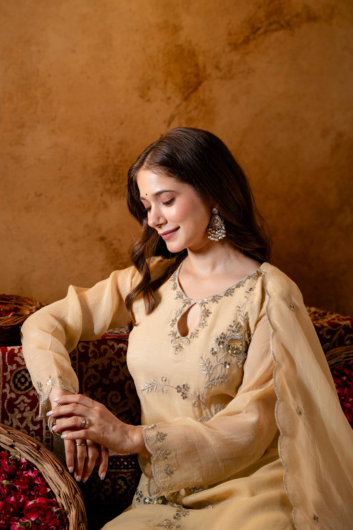 Women's Embroidered Short Kurta with Matching Pant & Dupatta Set
