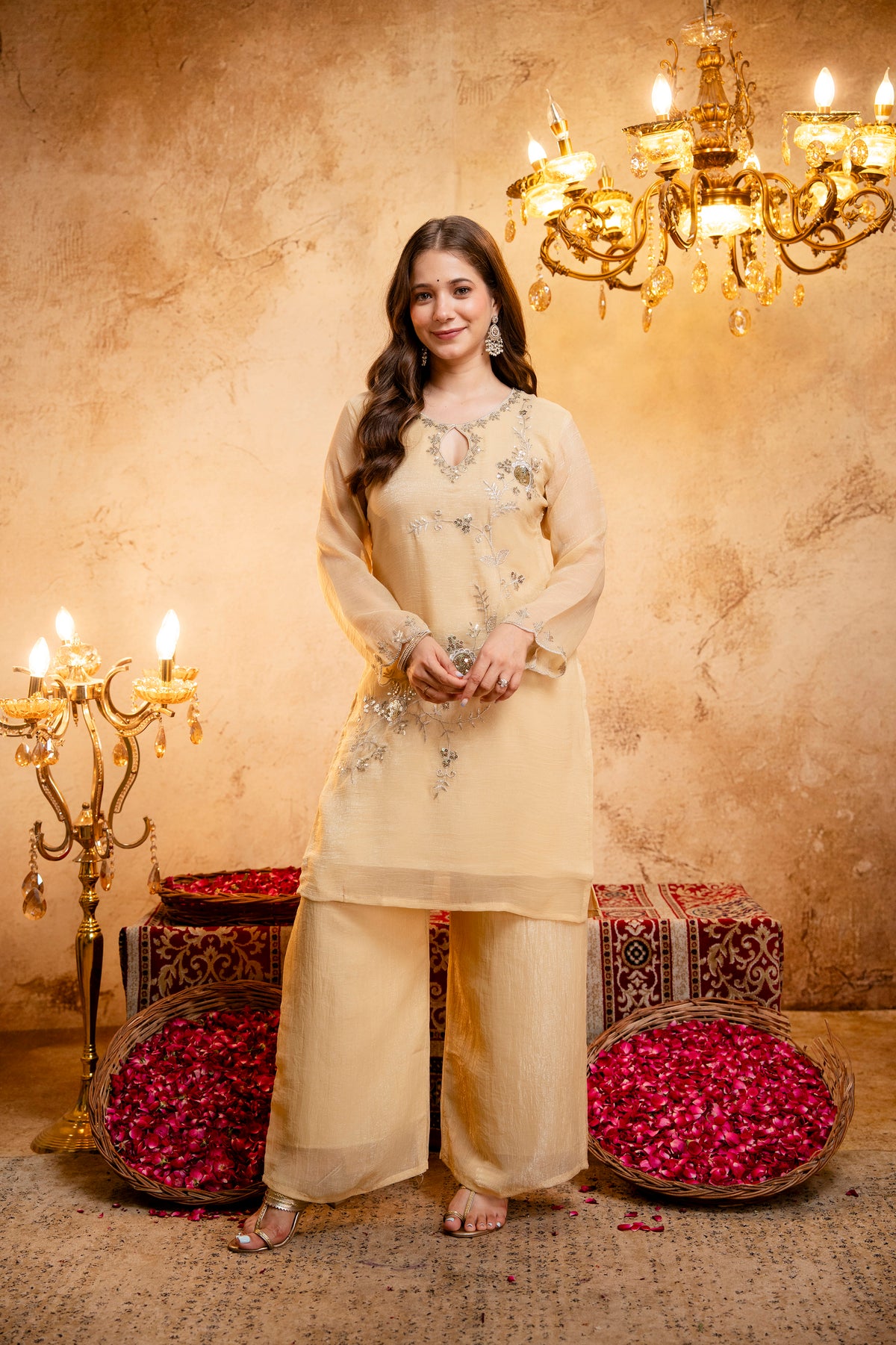 Women's Embroidered Short Kurta with Matching Pant & Dupatta Set