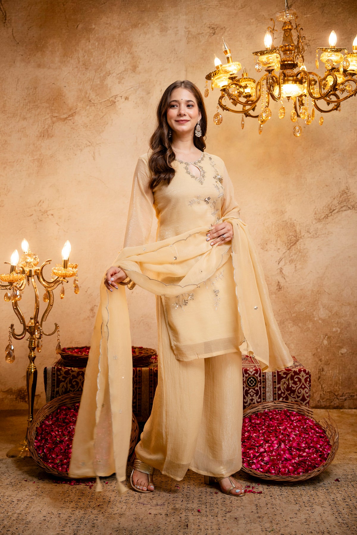 Women's Embroidered Short Kurta with Matching Pant & Dupatta Set
