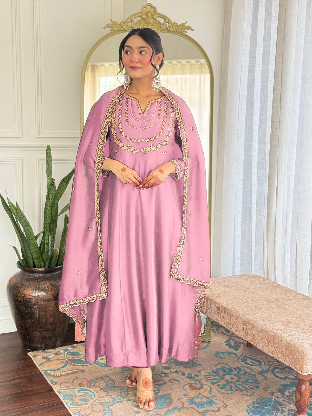Women's Embroidered Anarkali and Pant with Dupatta Set
